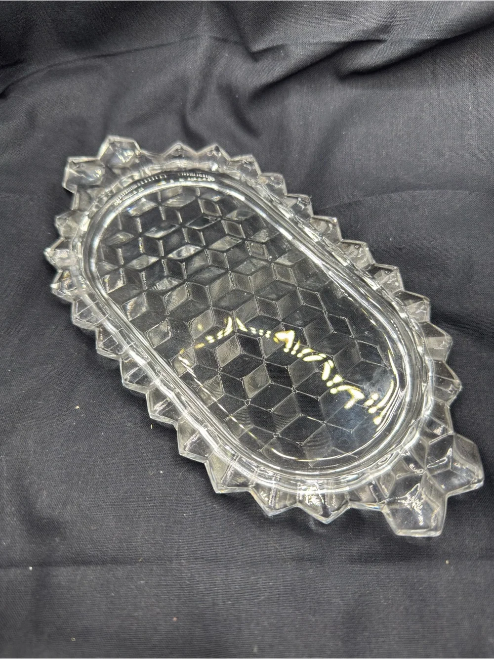 *GLOWS* Vintage Fostoria Cream & Sugar with Serving Tray - 3 Piece Set